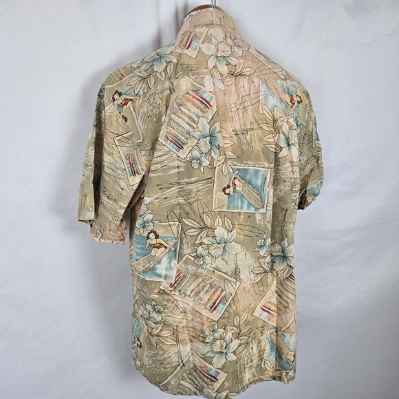 Campia Moda Shirt Men's M Tan Floral Surfs Up Hawaiian Button Down Short Sleeve - Picture 14 of 16